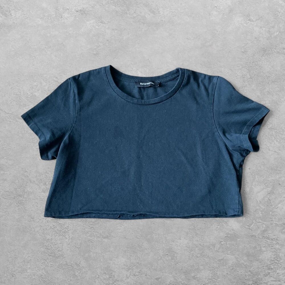 Reformation Cropped Baby Tee L Black Short Sleeve 90s Minimalist